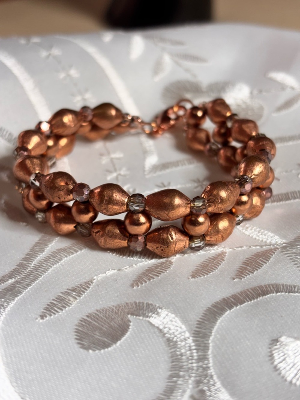 Copper Beaded Bracelet with Crystal accents 7.5 inches